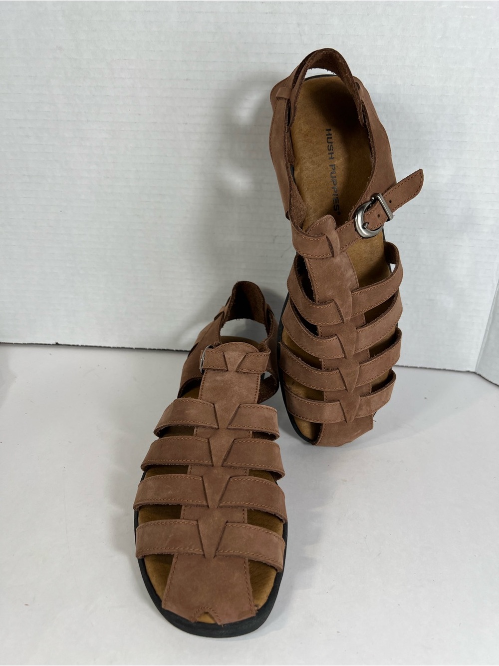 Hush Puppies Leather Fisherman Gladiator 11M Sandals Cognac Brown Comfort